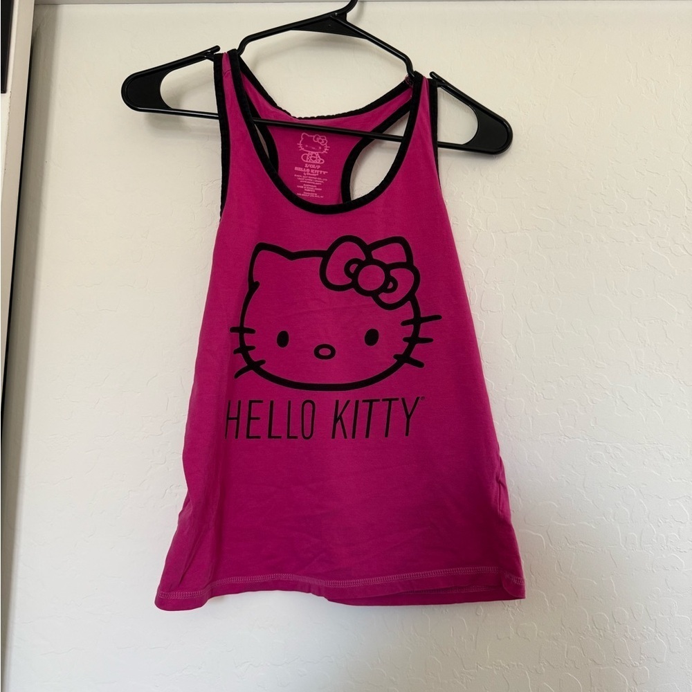Hello Kitty Sanrio Pink Black Trim Racerback Sleepwear Tank Top Kawaii Cotton S